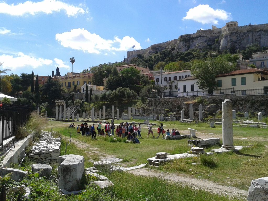 The Roman Agora in Athens when a school was visiting, located to the north of the Acropolis and the east of the Ancient Agora - photo by N. Platia